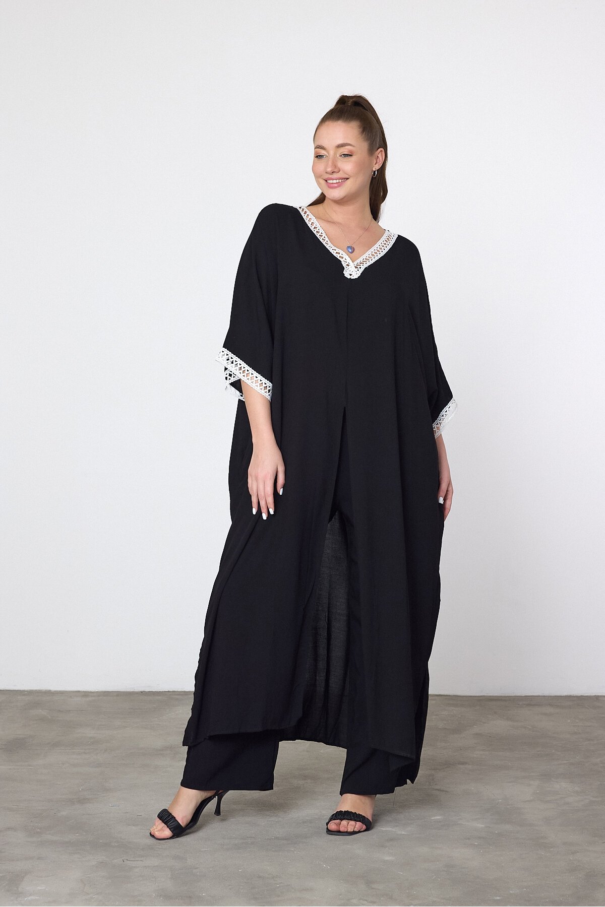 1054 Siyah Fisto Detaylı Tunik Pantolon Takım