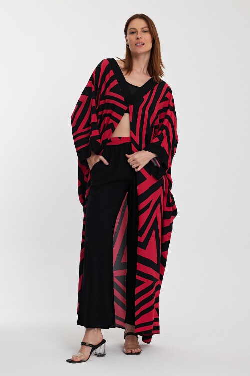 1015 Kadın Desenli Alt&Üst Kaftan Takım