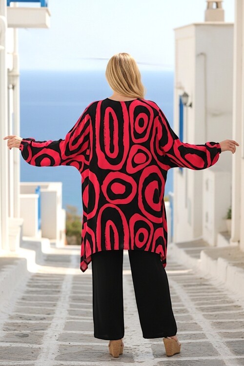 1017 Siyah Pembe Desenli Hakim Yaka Viskon Takım