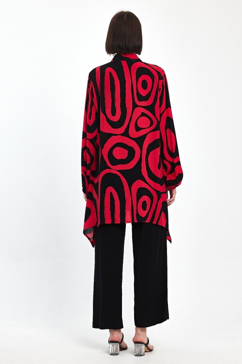 1017 Siyah Pembe Desenli Hakim Yaka Viskon Takım