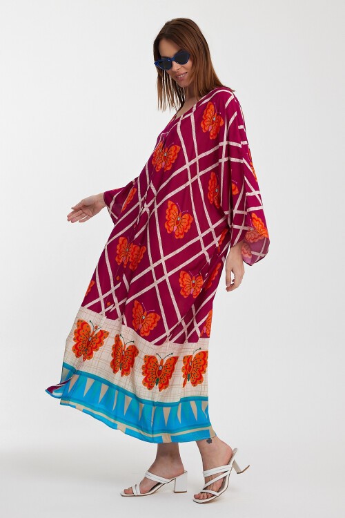 1032 Kadın Desenli Düğmeli Büyük Beden Otanik Gömlek Elbise