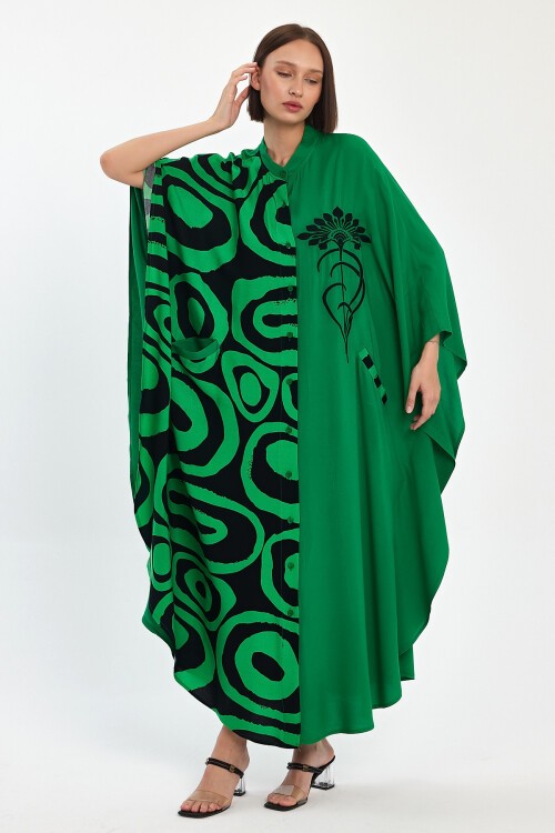 1033 Kadın Hakim Yaka Düğme Kapamalı Nakış Detaylı Cepli Büyük Beden Gömlek Elbise