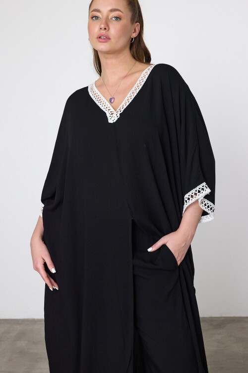 1054 Siyah Fisto Detaylı Tunik Pantolon Takım