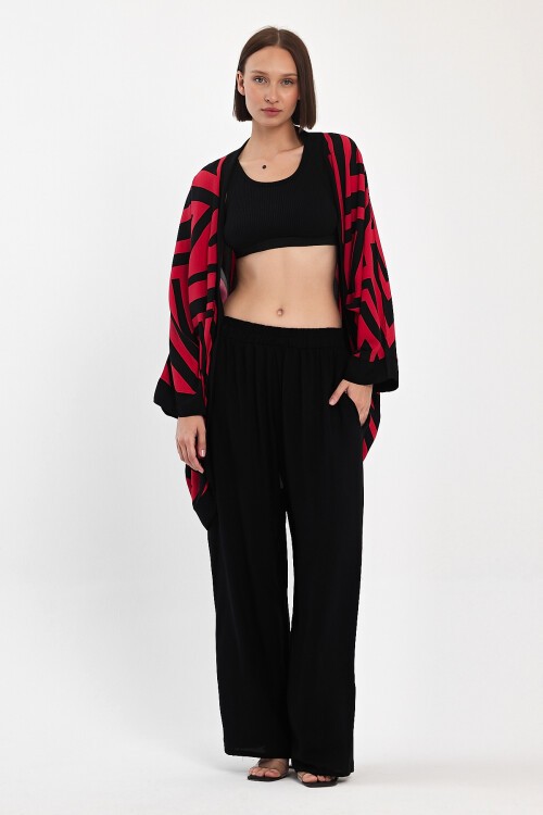 1061 Kadın Desenli Bel Lastikli Cepli Alt&Üst Takım