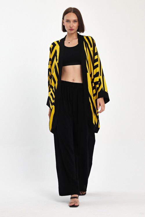 1061 Kadın Desenli Bel Lastikli Cepli Alt&Üst Takım