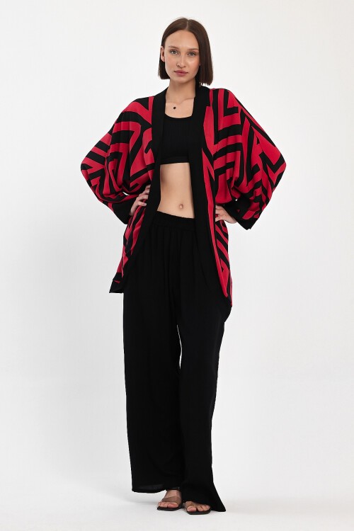 1061 Kadın Desenli Bel Lastikli Cepli Alt&Üst Takım