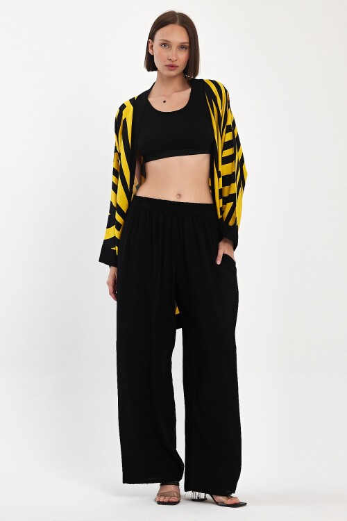 1061 Kadın Desenli Bel Lastikli Cepli Alt&Üst Takım