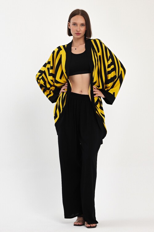 1061 Kadın Desenli Bel Lastikli Cepli Alt&Üst Takım