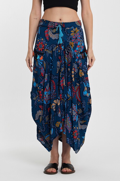 2039 Mavi Otantik Desen Cepli Şalvar Model Etek