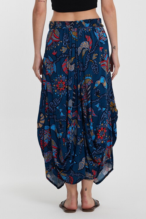 2039 Mavi Otantik Desen Cepli Şalvar Model Etek