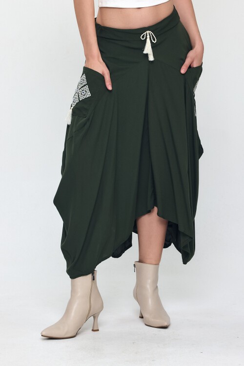 900 Nakış Detaylı Bağcıklı Cepli Şalvar Etek