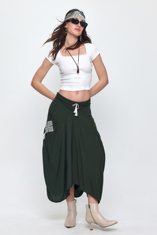 900 Nakış Detaylı Bağcıklı Cepli Şalvar Etek