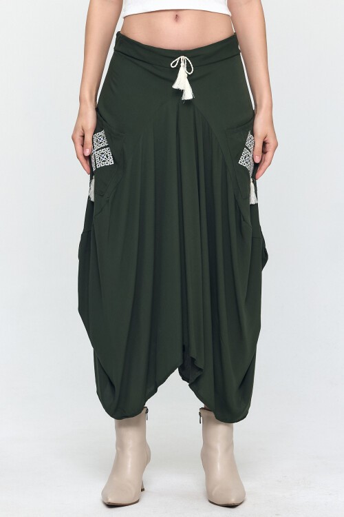 900 Nakış Detaylı Bağcıklı Cepli Şalvar Etek