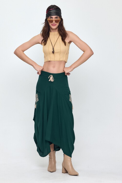 900 Nakış Detaylı Bağcıklı Cepli Şalvar Etek