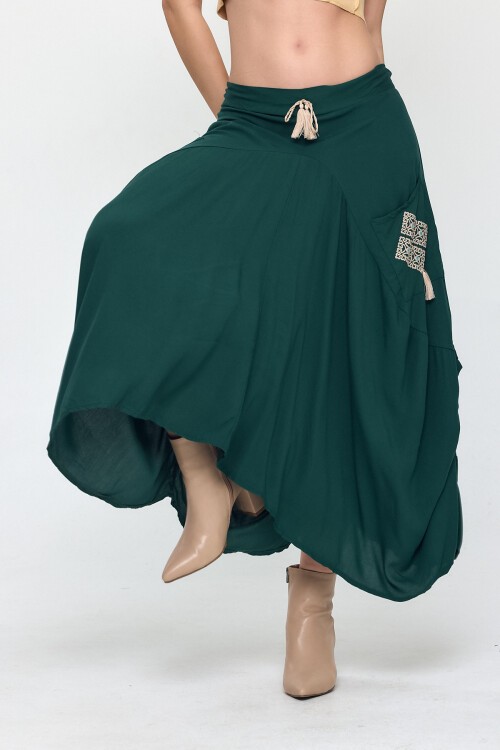 900 Nakış Detaylı Bağcıklı Cepli Şalvar Etek