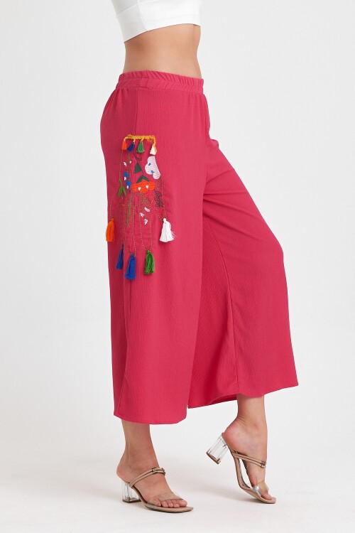 913 Fuşya Otantik Nakış Püskül Detay Bürümcük Pantolon