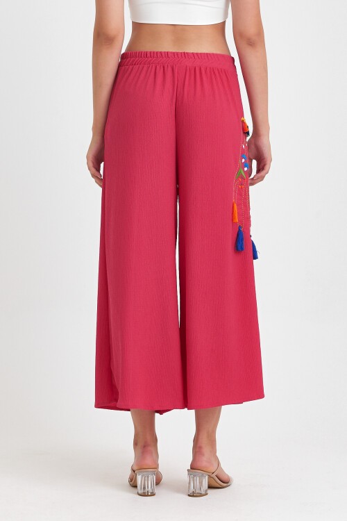 913 Fuşya Otantik Nakış Püskül Detay Bürümcük Pantolon