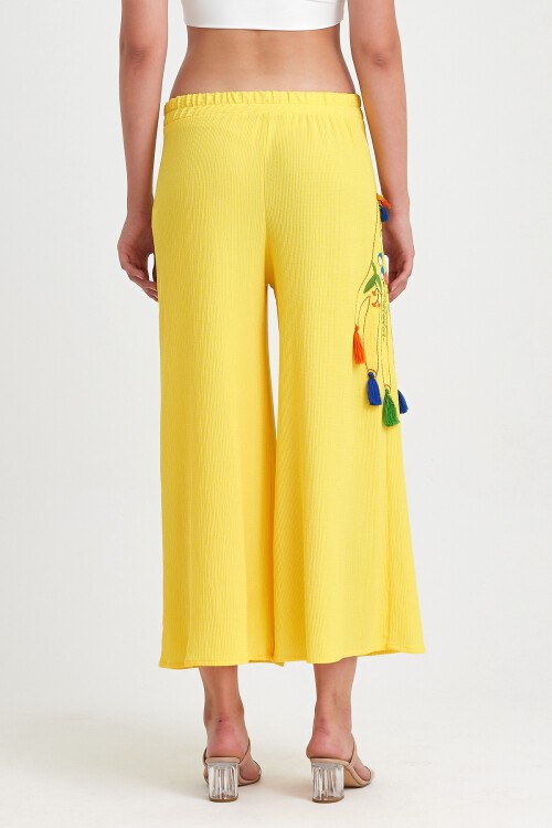 913 Sarı Otantik Nakış Püskül Detay Bürümcük Pantolon