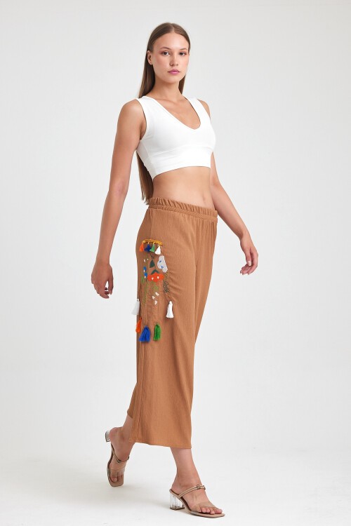 913 Kiremit Otantik Nakış Püskül Detay Bürümcük Pantolon