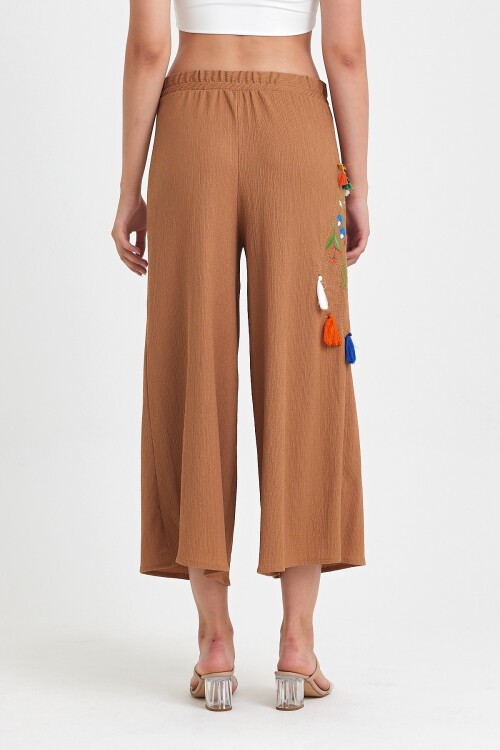 913 Kiremit Otantik Nakış Püskül Detay Bürümcük Pantolon