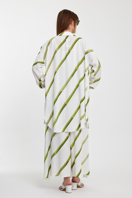 934 Beyaz Yeşil Papağan Baskılı Viskon Takım