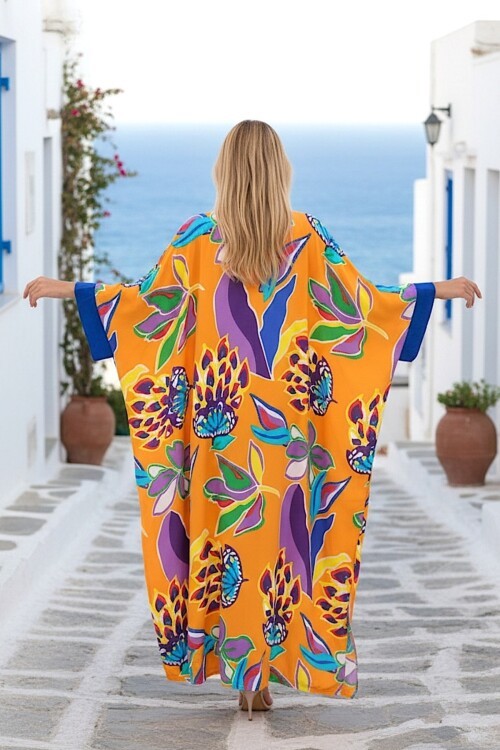 969 Sarı Floral Desen Büyük Beden Gömlek Elbise