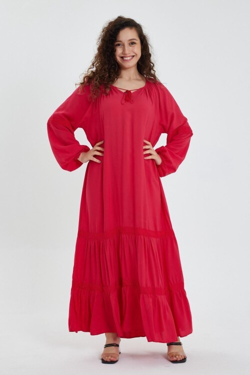 974 Pembe Madonna Yaka Büyük Beden Elbise