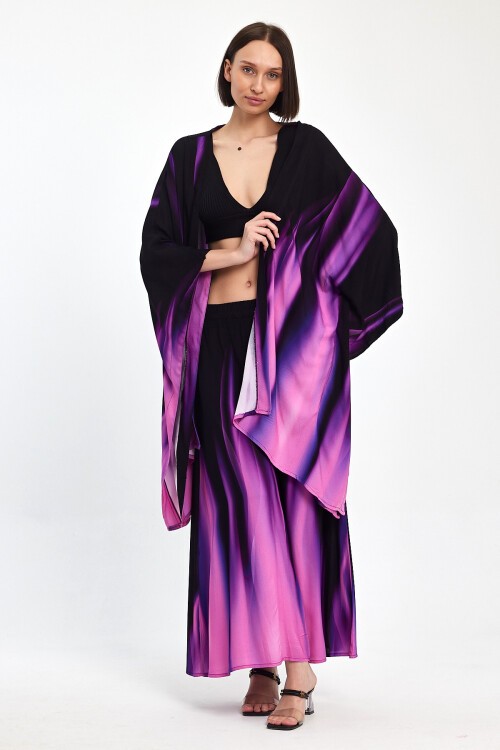 975 Siyah Mor Alev Desenli Viskon Takım