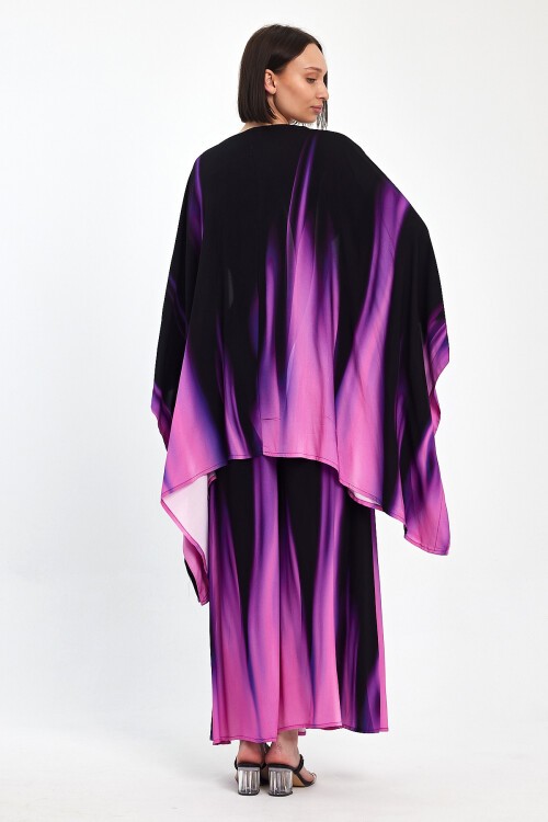 975 Siyah Mor Alev Desenli Viskon Takım