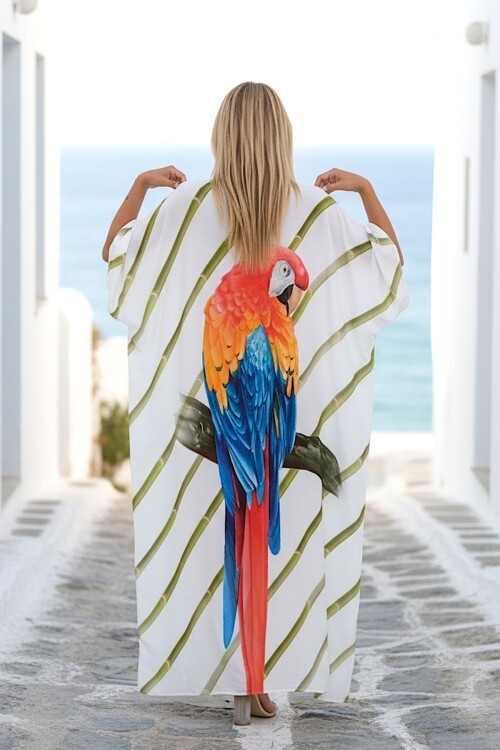 Kadın Papağan Desenli Büyük Beden Elbise