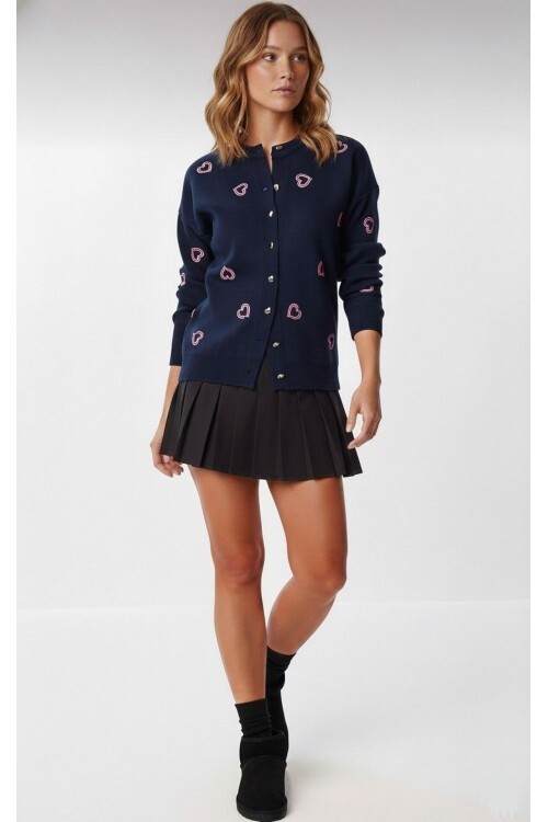 T3245 Lacivert Küçük Kalp Detaylı Triko