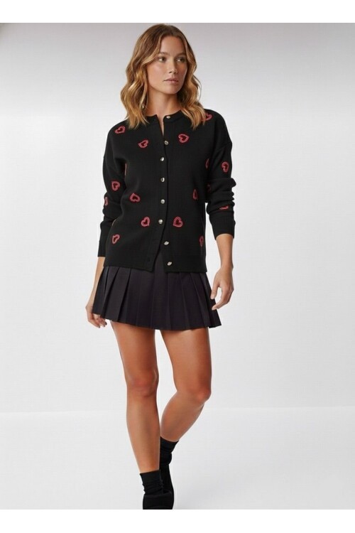 T3245 Siyah Küçük Kalp Detaylı Triko