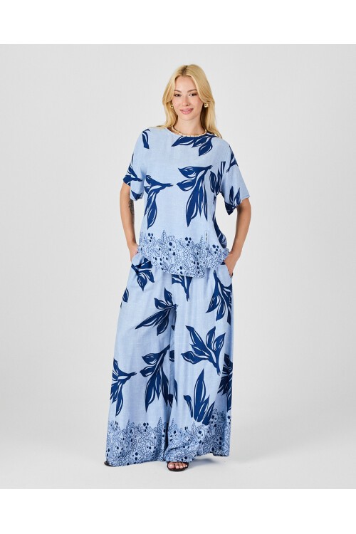 V201 Kadın Yuvarlak Yaka Cepli Bel Lastikli Alt Üst Takım