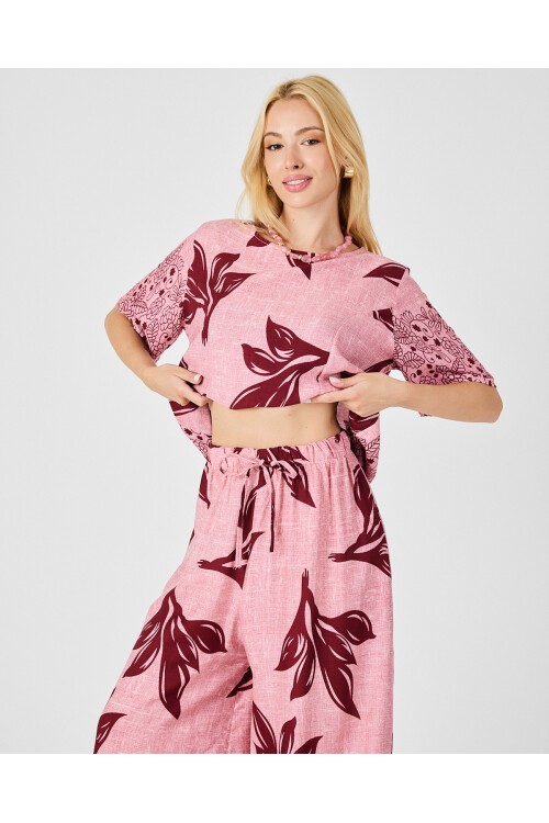 V201 Kadın Yuvarlak Yaka Cepli Bel Lastikli Alt Üst Takım