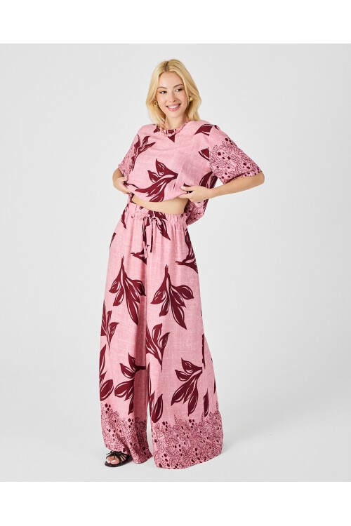 V201 Kadın Yuvarlak Yaka Cepli Bel Lastikli Alt Üst Takım