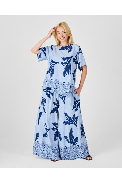 V201 Kadın Yuvarlak Yaka Cepli Bel Lastikli Alt Üst Takım