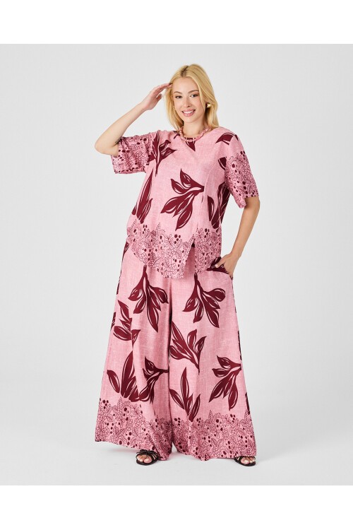 V201 Kadın Yuvarlak Yaka Cepli Bel Lastikli Alt Üst Takım