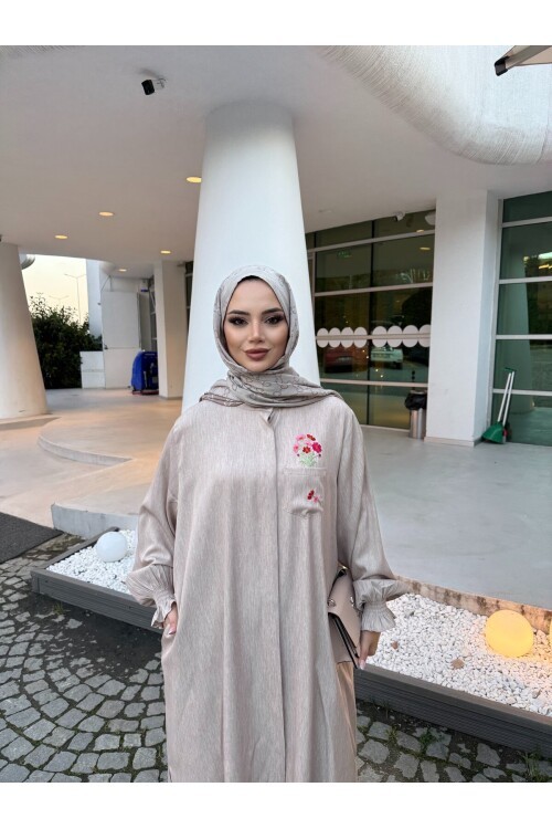 V263 Bej Cep Nakışlı Tensel Takım