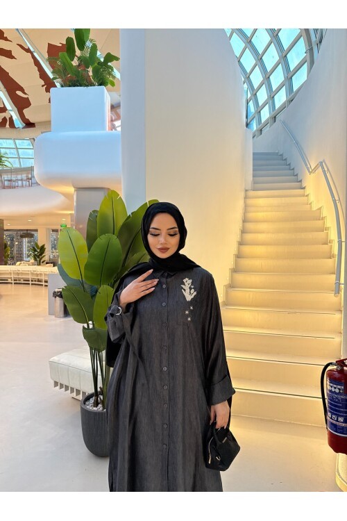 V264 Siyah Cep Nakışlı Tensel Takım