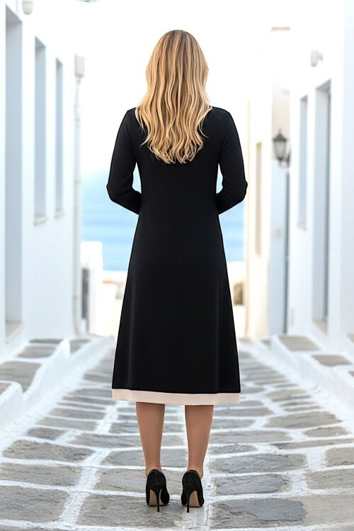V267 Siyah Göğüse Kadar Düğmeli Oysho Elbise