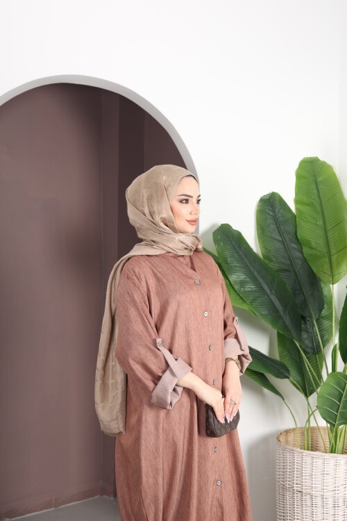 V446 Kahverengi Tensel Gömlek Takım