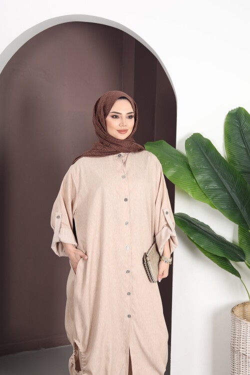 V446 Krem Tensel Gömlek Takım