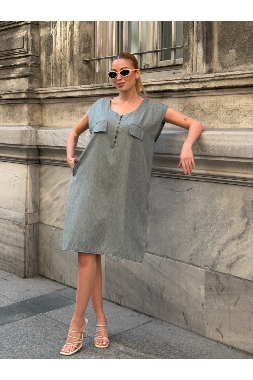 V448 Turkuaz Ay Kol Tensel Elbise