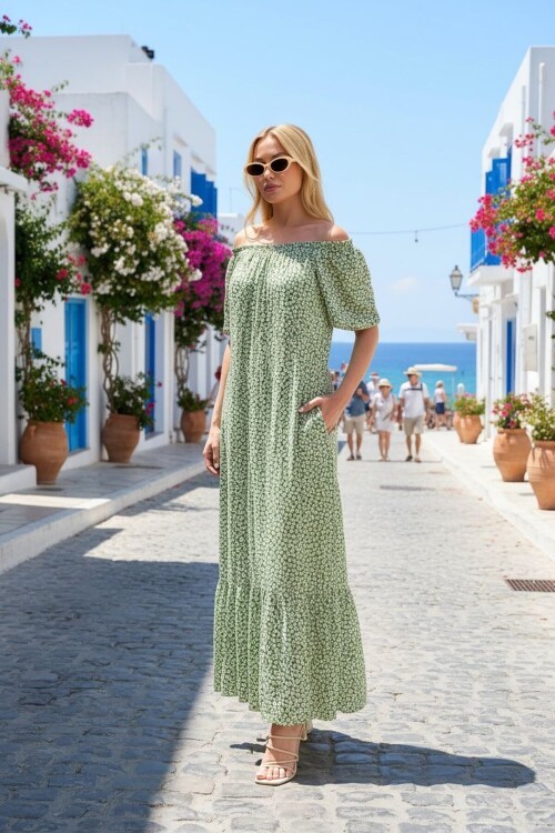 V136 Madonna Yaka Kısa Kol Ekonomik Elbise