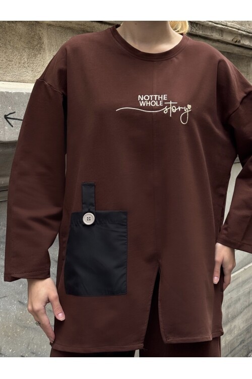 V227 Kahve Yazılı Oysho Takım