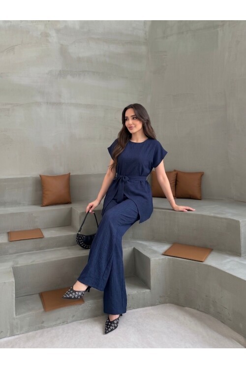 V232 Lacivert Yarım Kol Tarak Boşluğu Takım