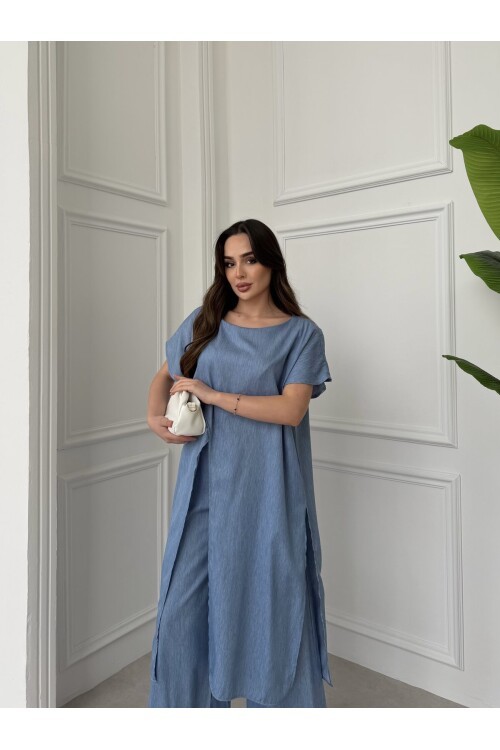 V442 Açık Mavi Önden Ve Arkadan Yırtmaçlı Tensel Takım