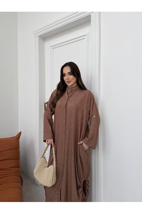 V446 Kahverengi Tensel Gömlek Takım