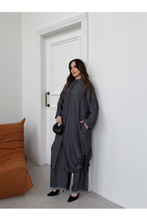 V446 Siyah Tensel Gömlek Takım