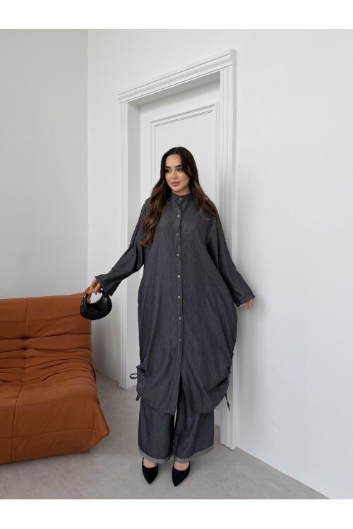 V446 Siyah Tensel Gömlek Takım